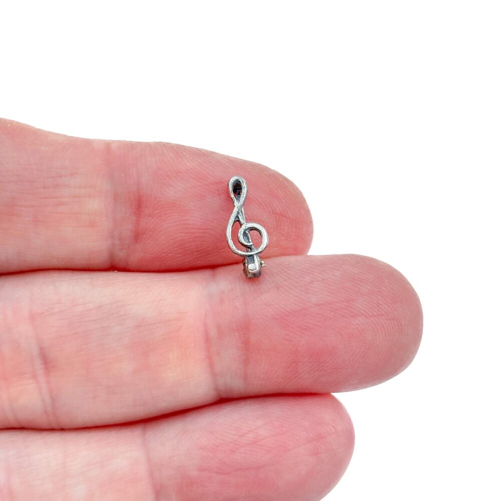 Vintage Sterling Silver 925 Dainty Treble Clef Lapel Pin